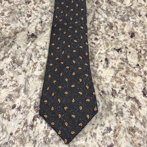 Robert Talbott Best Of Class Silk Wool Tie Hand Sewn USA Gray With Orange Gold